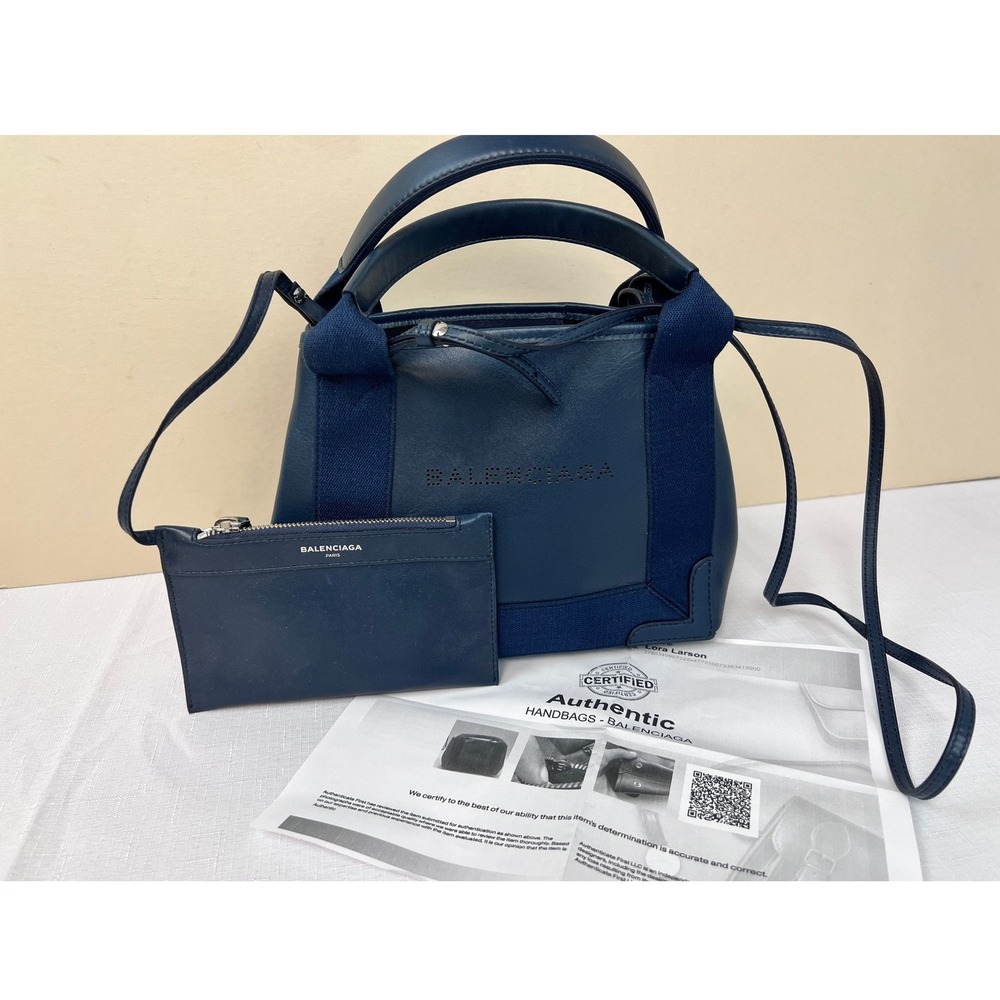 Balenciaga‎ Navy Cabas XS Tote Women XS Blue Excellent Leather Canvas Crossbody